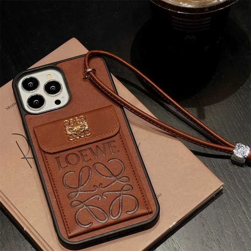 Chic Leather Wallet Case with Lanyard for iPhone