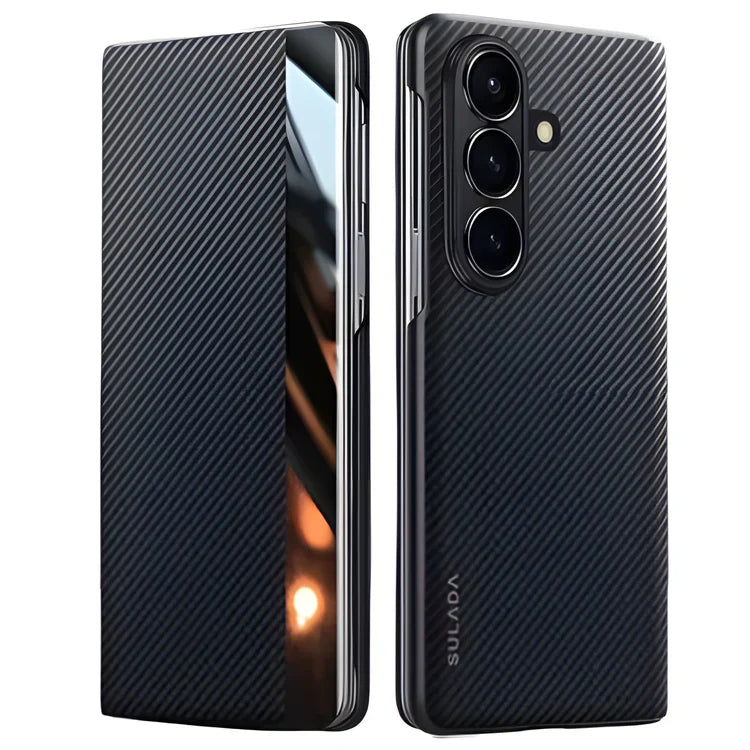 Magnetic Carbon Fiber Leather Case