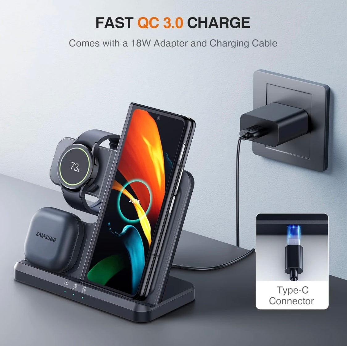 Z Fold: 3-in-1 Premium Charger for Watch, Buds & Phone
