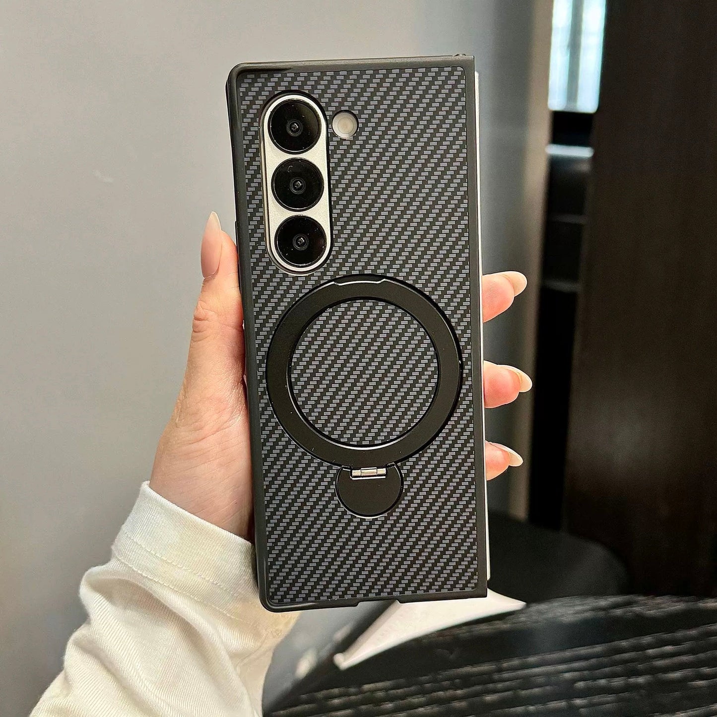 Carbon Fiber Magnetic Armor Case With 360° Ring Holder