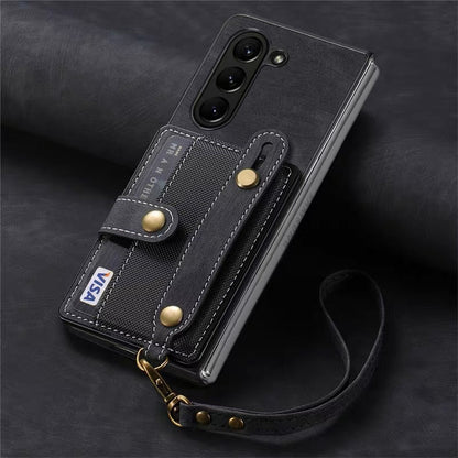Luxury Leather Wallet Case with Strap for Galaxy Z Fold