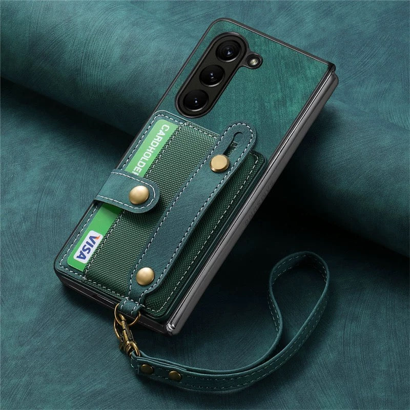 Luxury Leather Wallet Case with Strap for Galaxy Z Fold