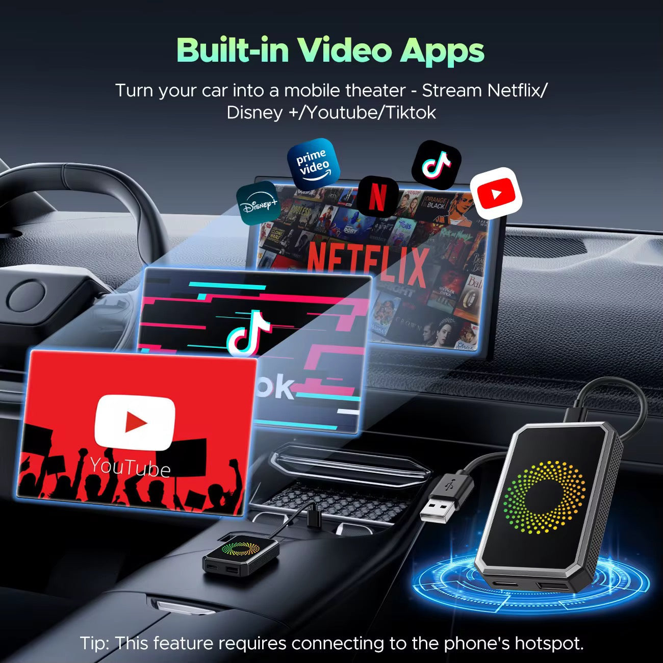 CarPlay StreamBox™ Wireless CarPlay Adapter Featuring Netflix, YouTube, TikTok Support