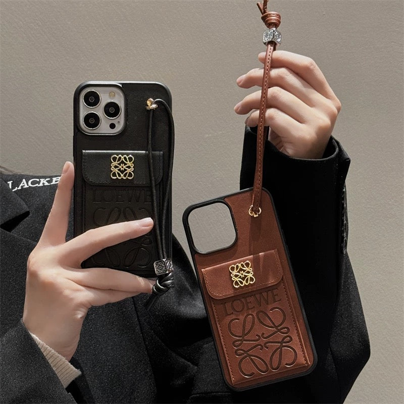 Chic Leather Wallet Case with Lanyard for iPhone