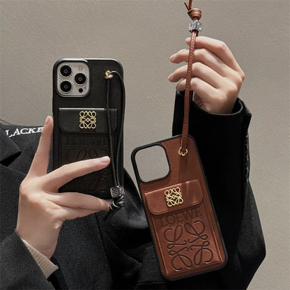 Chic Leather Wallet Case with Lanyard for iPhone