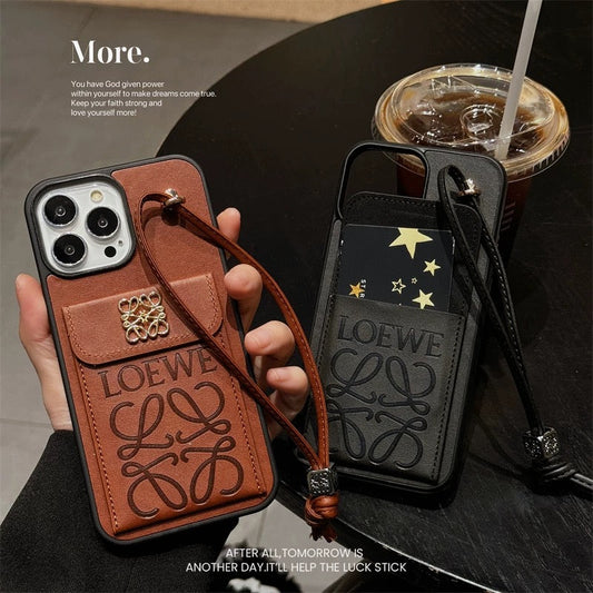 Chic Leather Wallet Case with Lanyard for iPhone