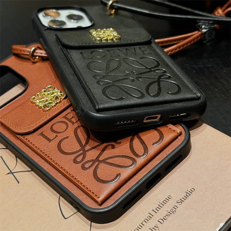 Chic Leather Wallet Case with Lanyard for iPhone