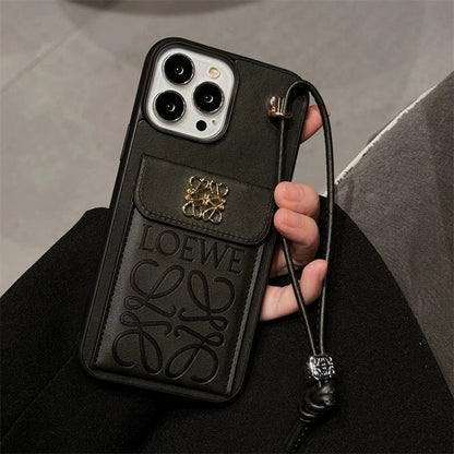 Chic Leather Wallet Case with Lanyard for iPhone