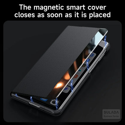 Magnetic Carbon Fiber Leather Case