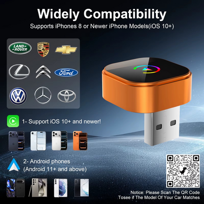 Wireless CarPlay & Android Auto Adapter, Fast Connect, Zero-Lag, Plug & Play