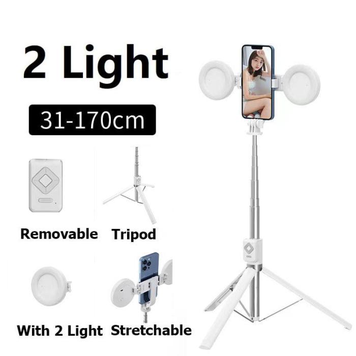 3-in-1 Selfie Stick Tripod with Dual Fill Lights – Extendable & Portable