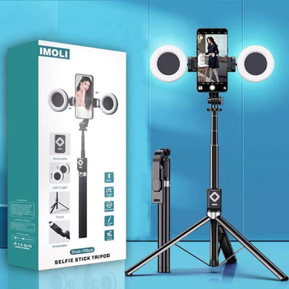 3-in-1 Selfie Stick Tripod with Dual Fill Lights – Extendable & Portable