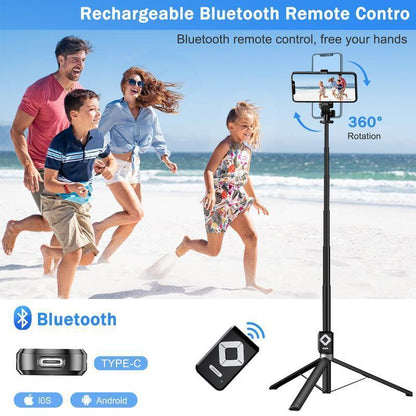 3-in-1 Selfie Stick Tripod with Dual Fill Lights – Extendable & Portable
