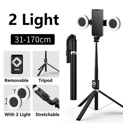 3-in-1 Selfie Stick Tripod with Dual Fill Lights – Extendable & Portable