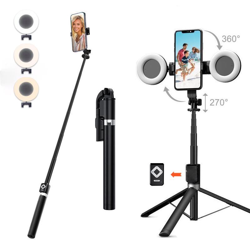 3-in-1 Selfie Stick Tripod with Dual Fill Lights – Extendable & Portable