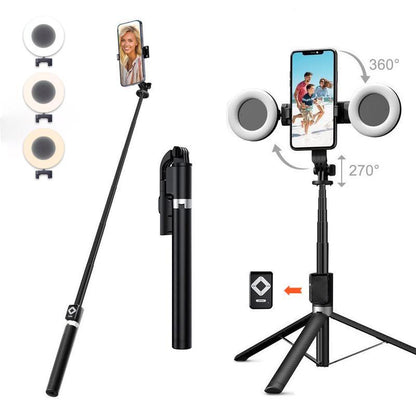 3-in-1 Selfie Stick Tripod with Dual Fill Lights – Extendable & Portable
